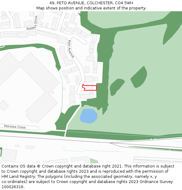 49, PETO AVENUE, COLCHESTER, CO4 5WH: Location map and indicative extent of plot
