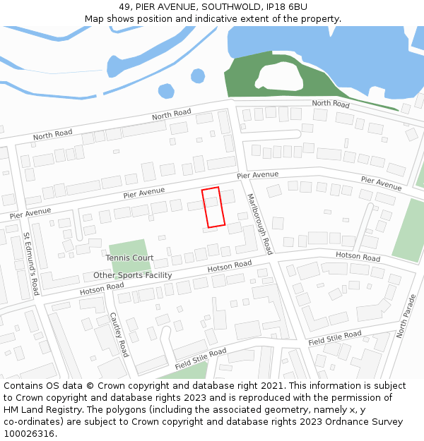 49, PIER AVENUE, SOUTHWOLD, IP18 6BU: Location map and indicative extent of plot