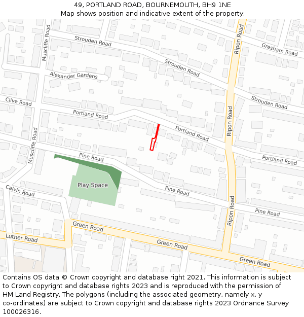 49, PORTLAND ROAD, BOURNEMOUTH, BH9 1NE: Location map and indicative extent of plot