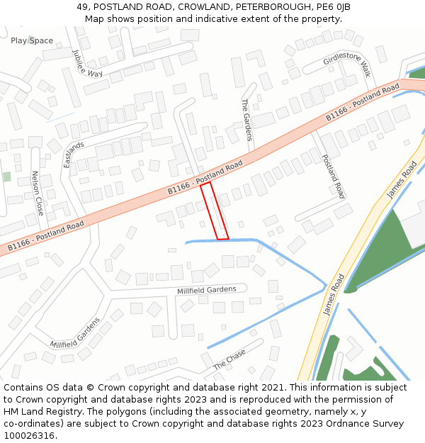 49, POSTLAND ROAD, CROWLAND, PETERBOROUGH, PE6 0JB: Location map and indicative extent of plot