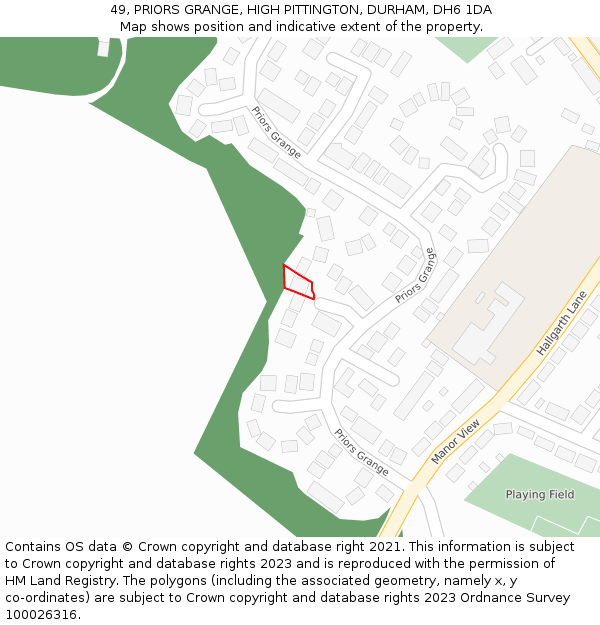 49, PRIORS GRANGE, HIGH PITTINGTON, DURHAM, DH6 1DA: Location map and indicative extent of plot