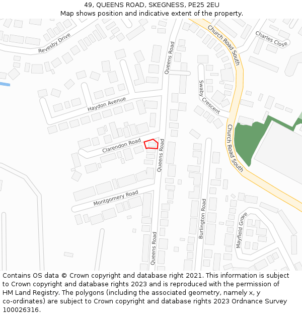 49, QUEENS ROAD, SKEGNESS, PE25 2EU: Location map and indicative extent of plot