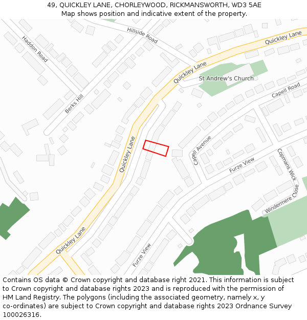 49, QUICKLEY LANE, CHORLEYWOOD, RICKMANSWORTH, WD3 5AE: Location map and indicative extent of plot