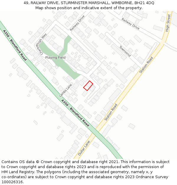 49, RAILWAY DRIVE, STURMINSTER MARSHALL, WIMBORNE, BH21 4DQ: Location map and indicative extent of plot