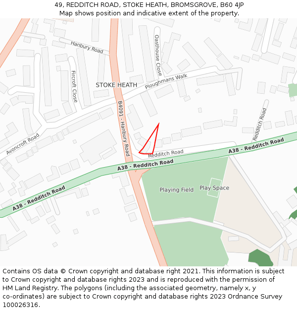 49, REDDITCH ROAD, STOKE HEATH, BROMSGROVE, B60 4JP: Location map and indicative extent of plot