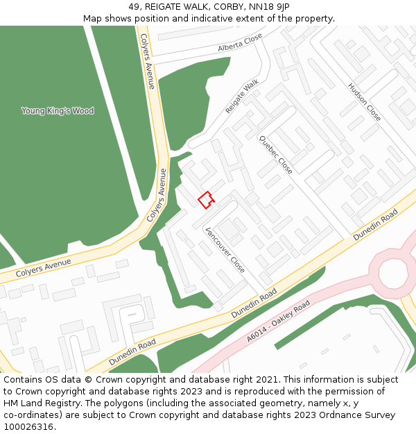49, REIGATE WALK, CORBY, NN18 9JP: Location map and indicative extent of plot