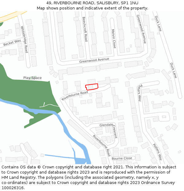 49, RIVERBOURNE ROAD, SALISBURY, SP1 1NU: Location map and indicative extent of plot