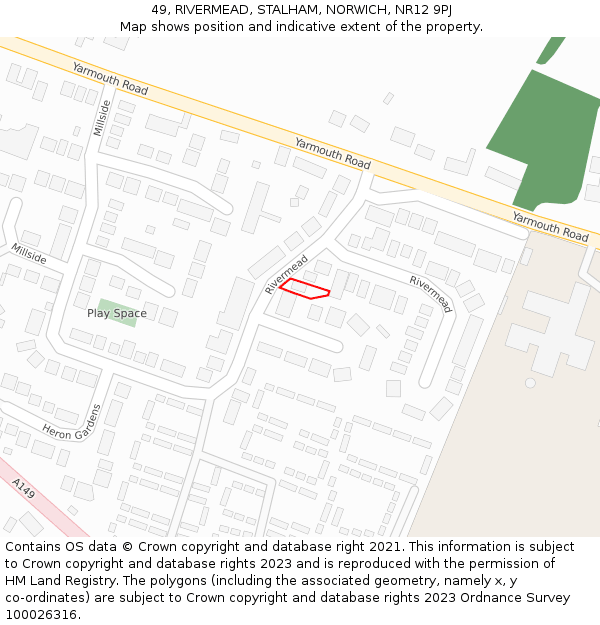 49, RIVERMEAD, STALHAM, NORWICH, NR12 9PJ: Location map and indicative extent of plot