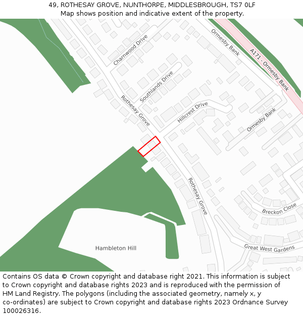 49, ROTHESAY GROVE, NUNTHORPE, MIDDLESBROUGH, TS7 0LF: Location map and indicative extent of plot