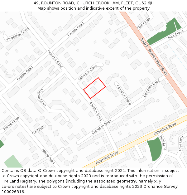 49, ROUNTON ROAD, CHURCH CROOKHAM, FLEET, GU52 6JH: Location map and indicative extent of plot