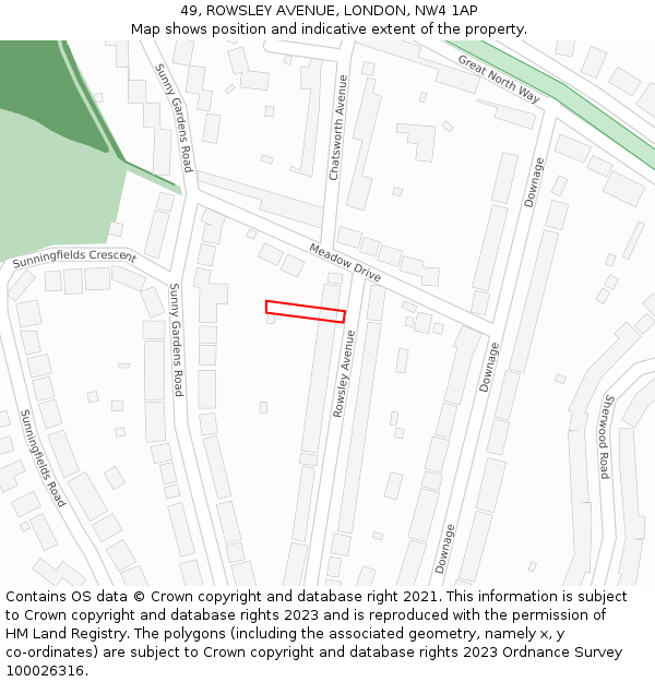 49, ROWSLEY AVENUE, LONDON, NW4 1AP: Location map and indicative extent of plot