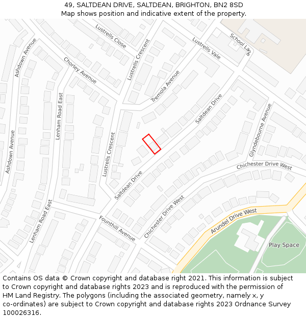 49, SALTDEAN DRIVE, SALTDEAN, BRIGHTON, BN2 8SD: Location map and indicative extent of plot