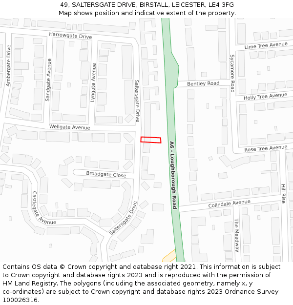 49, SALTERSGATE DRIVE, BIRSTALL, LEICESTER, LE4 3FG: Location map and indicative extent of plot