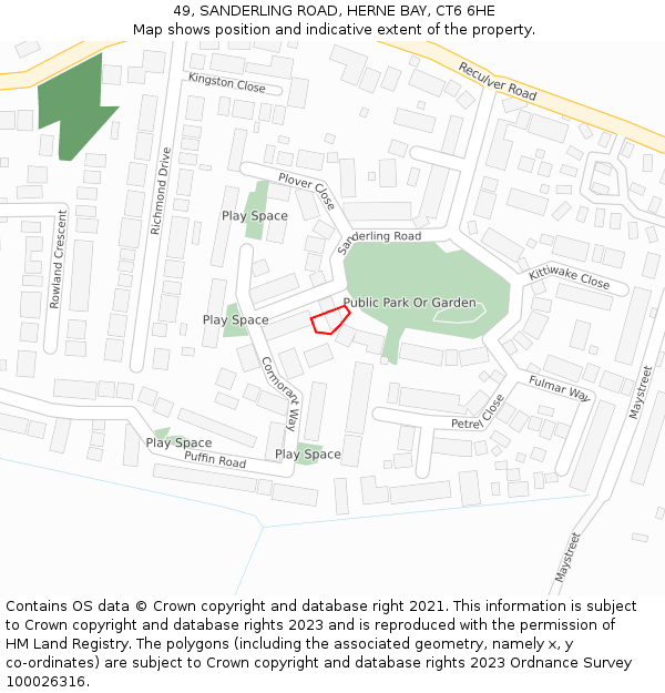 49, SANDERLING ROAD, HERNE BAY, CT6 6HE: Location map and indicative extent of plot