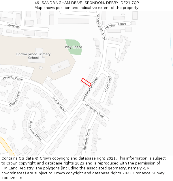 49, SANDRINGHAM DRIVE, SPONDON, DERBY, DE21 7QP: Location map and indicative extent of plot