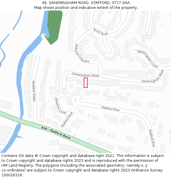 49, SANDRINGHAM ROAD, STAFFORD, ST17 0AA: Location map and indicative extent of plot