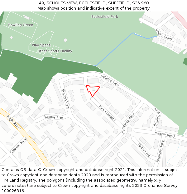 49, SCHOLES VIEW, ECCLESFIELD, SHEFFIELD, S35 9YQ: Location map and indicative extent of plot