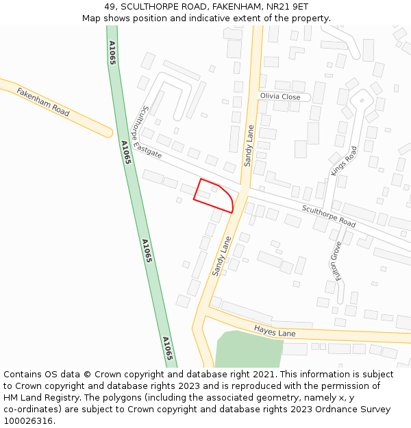 49, SCULTHORPE ROAD, FAKENHAM, NR21 9ET: Location map and indicative extent of plot