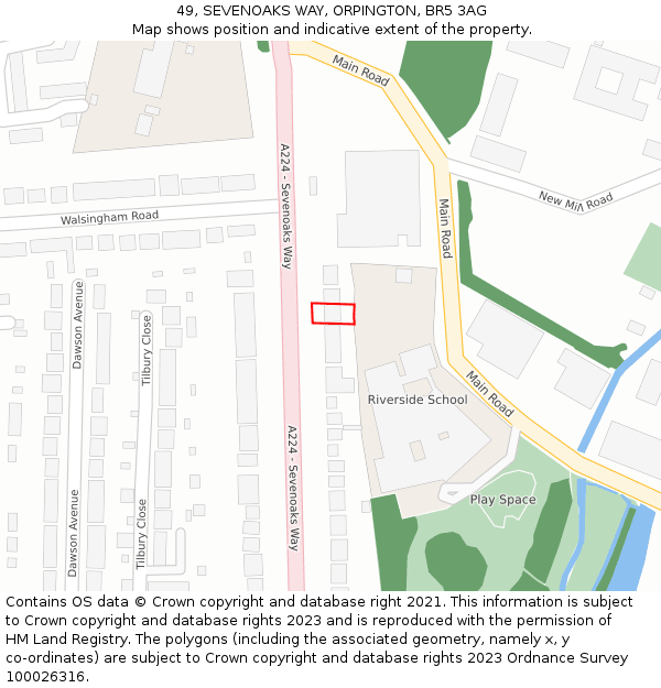 49, SEVENOAKS WAY, ORPINGTON, BR5 3AG: Location map and indicative extent of plot