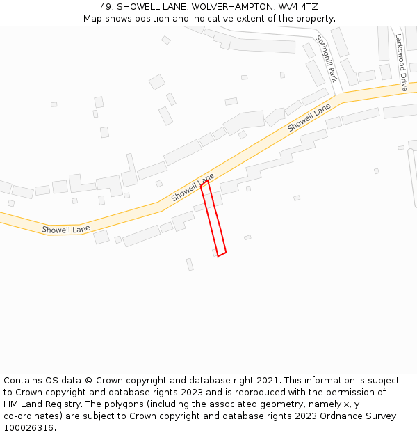 49, SHOWELL LANE, WOLVERHAMPTON, WV4 4TZ: Location map and indicative extent of plot