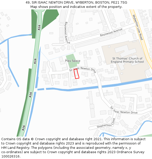49, SIR ISAAC NEWTON DRIVE, WYBERTON, BOSTON, PE21 7SG: Location map and indicative extent of plot