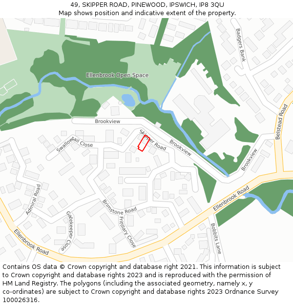 49, SKIPPER ROAD, PINEWOOD, IPSWICH, IP8 3QU: Location map and indicative extent of plot