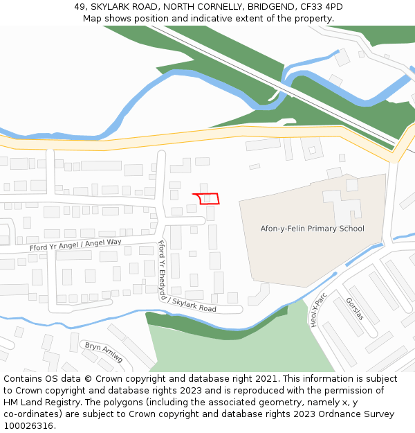 49, SKYLARK ROAD, NORTH CORNELLY, BRIDGEND, CF33 4PD: Location map and indicative extent of plot