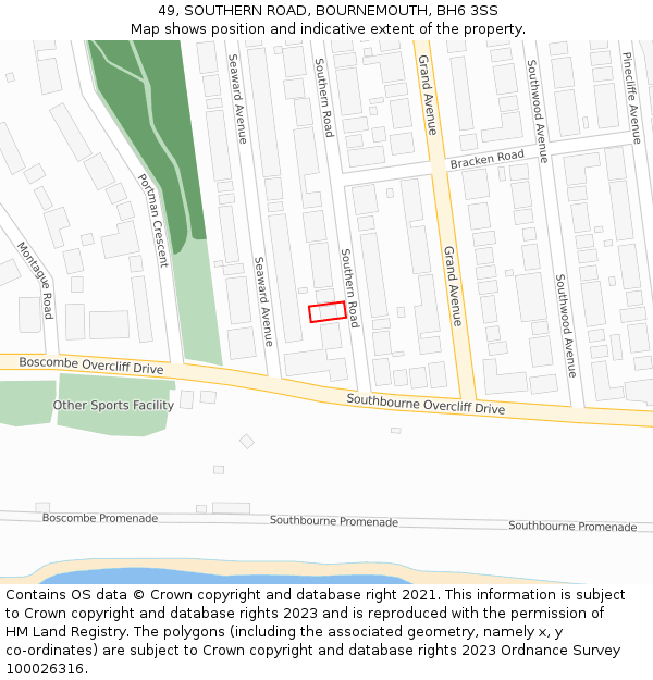 49, SOUTHERN ROAD, BOURNEMOUTH, BH6 3SS: Location map and indicative extent of plot