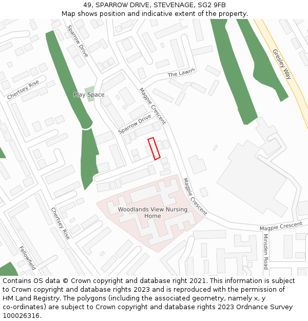 49, SPARROW DRIVE, STEVENAGE, SG2 9FB: Location map and indicative extent of plot