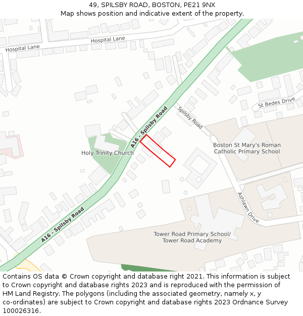 49, SPILSBY ROAD, BOSTON, PE21 9NX: Location map and indicative extent of plot
