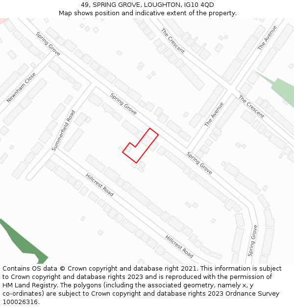 49, SPRING GROVE, LOUGHTON, IG10 4QD: Location map and indicative extent of plot