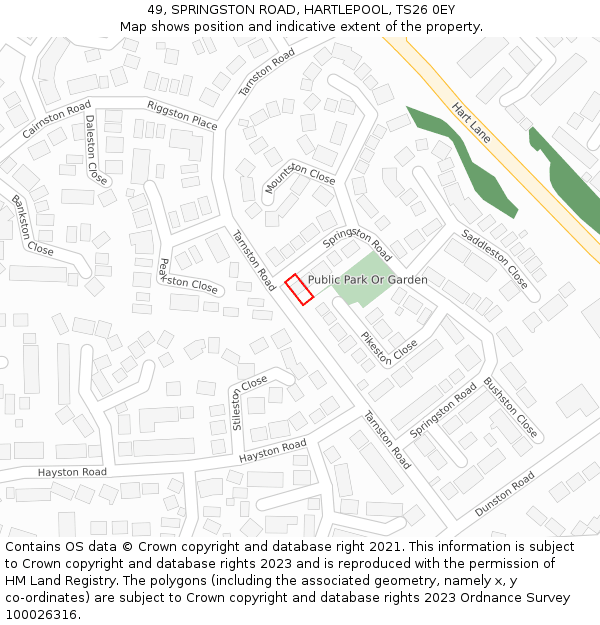 49, SPRINGSTON ROAD, HARTLEPOOL, TS26 0EY: Location map and indicative extent of plot