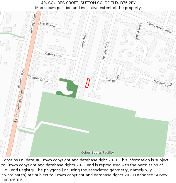 49, SQUIRES CROFT, SUTTON COLDFIELD, B76 2RY: Location map and indicative extent of plot