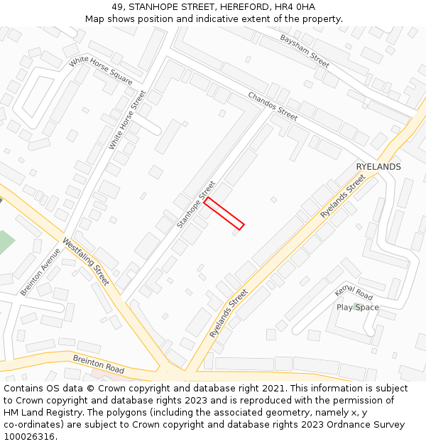 49, STANHOPE STREET, HEREFORD, HR4 0HA: Location map and indicative extent of plot