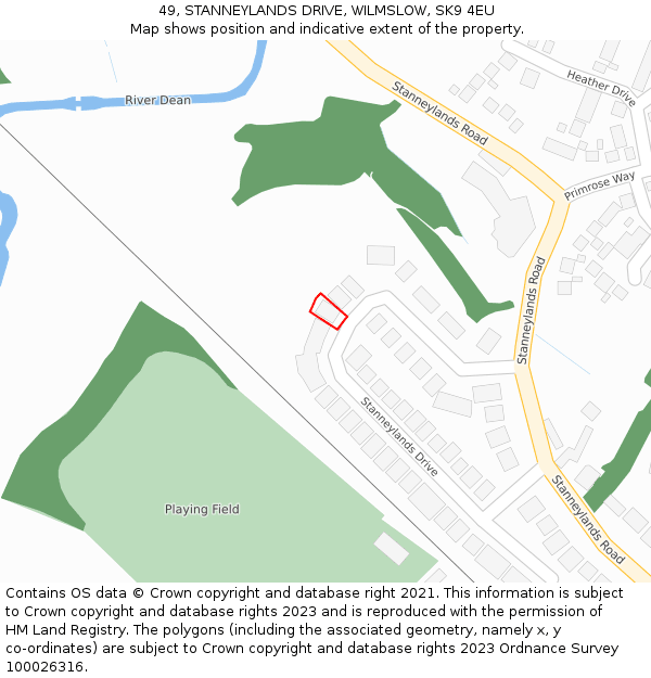 49, STANNEYLANDS DRIVE, WILMSLOW, SK9 4EU: Location map and indicative extent of plot