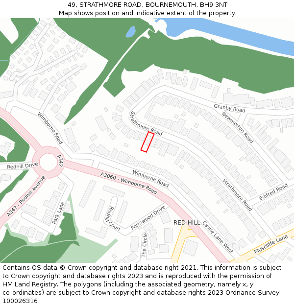 49, STRATHMORE ROAD, BOURNEMOUTH, BH9 3NT: Location map and indicative extent of plot