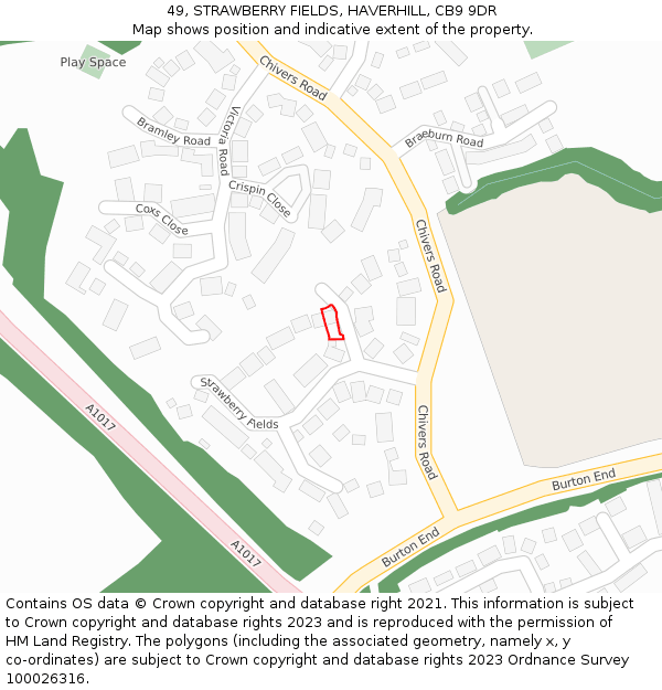 49, STRAWBERRY FIELDS, HAVERHILL, CB9 9DR: Location map and indicative extent of plot