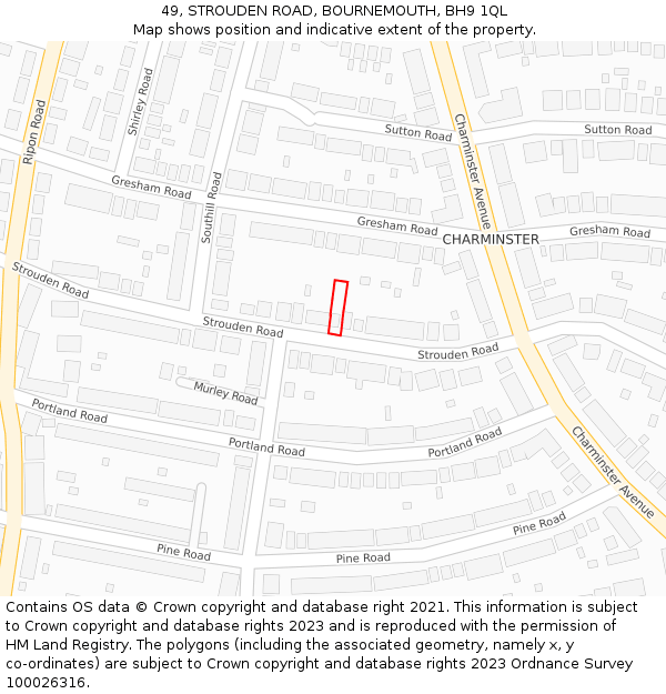 49, STROUDEN ROAD, BOURNEMOUTH, BH9 1QL: Location map and indicative extent of plot