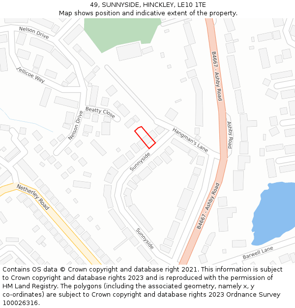 49, SUNNYSIDE, HINCKLEY, LE10 1TE: Location map and indicative extent of plot