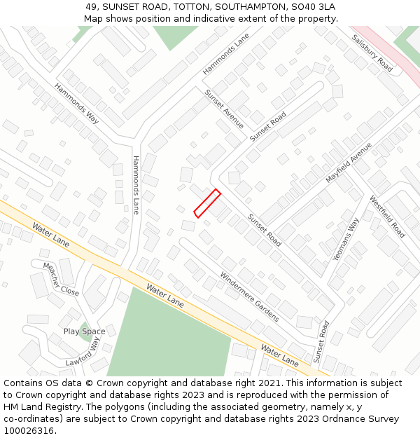 49, SUNSET ROAD, TOTTON, SOUTHAMPTON, SO40 3LA: Location map and indicative extent of plot