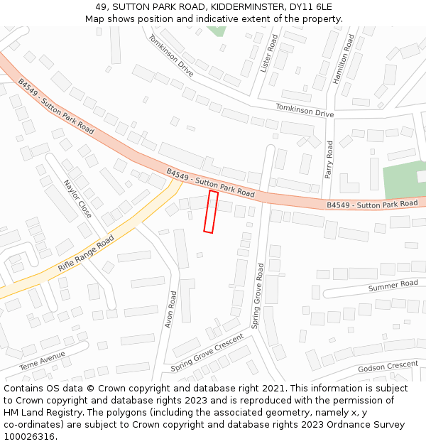 49, SUTTON PARK ROAD, KIDDERMINSTER, DY11 6LE: Location map and indicative extent of plot