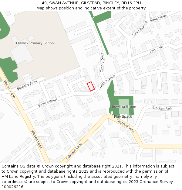 49, SWAN AVENUE, GILSTEAD, BINGLEY, BD16 3PU: Location map and indicative extent of plot