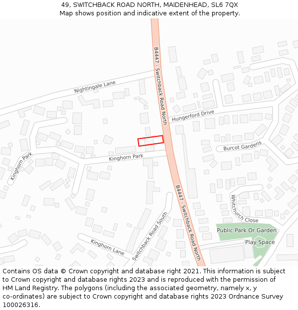 49, SWITCHBACK ROAD NORTH, MAIDENHEAD, SL6 7QX: Location map and indicative extent of plot