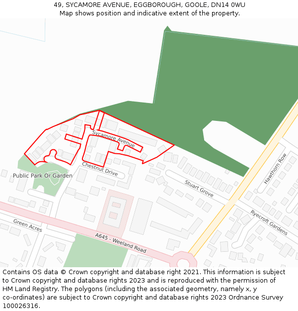 49, SYCAMORE AVENUE, EGGBOROUGH, GOOLE, DN14 0WU: Location map and indicative extent of plot