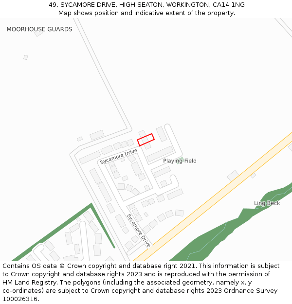 49, SYCAMORE DRIVE, HIGH SEATON, WORKINGTON, CA14 1NG: Location map and indicative extent of plot