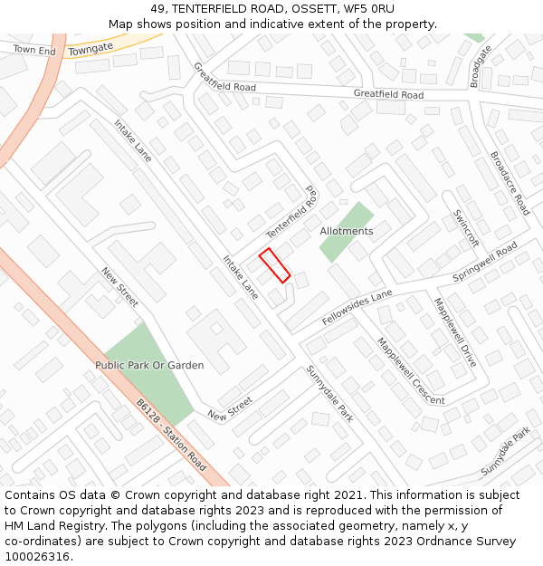 49, TENTERFIELD ROAD, OSSETT, WF5 0RU: Location map and indicative extent of plot