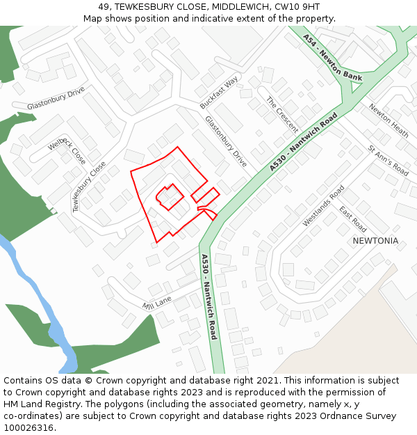 49, TEWKESBURY CLOSE, MIDDLEWICH, CW10 9HT: Location map and indicative extent of plot