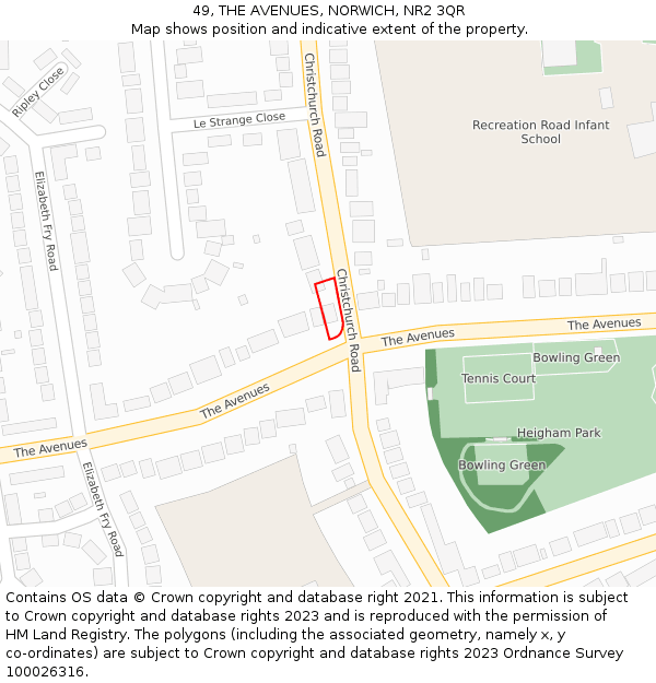 49, THE AVENUES, NORWICH, NR2 3QR: Location map and indicative extent of plot