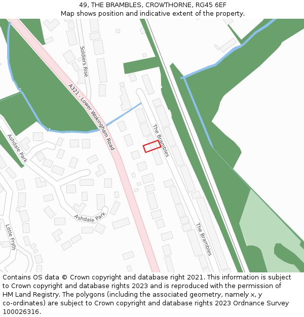 49, THE BRAMBLES, CROWTHORNE, RG45 6EF: Location map and indicative extent of plot