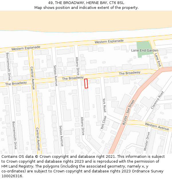 49, THE BROADWAY, HERNE BAY, CT6 8SL: Location map and indicative extent of plot